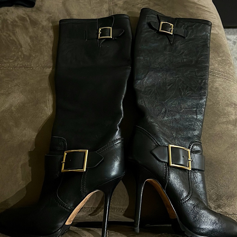 💜 Jimmy Choo Galen Black Leather Heeled Boots Siz